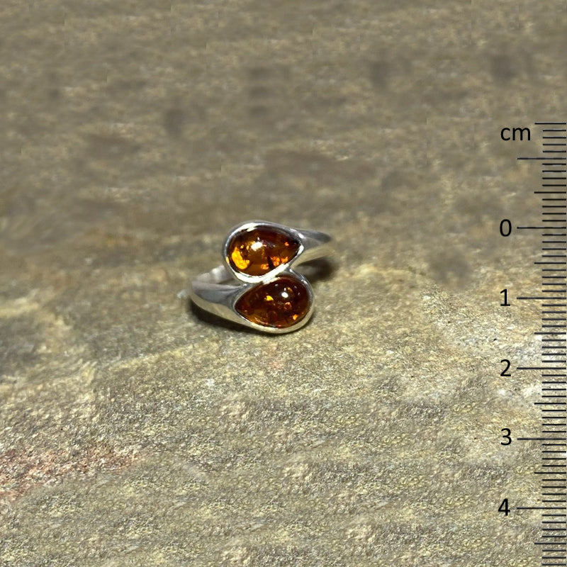 Double Teardrop Amber Ring- Size 7.5