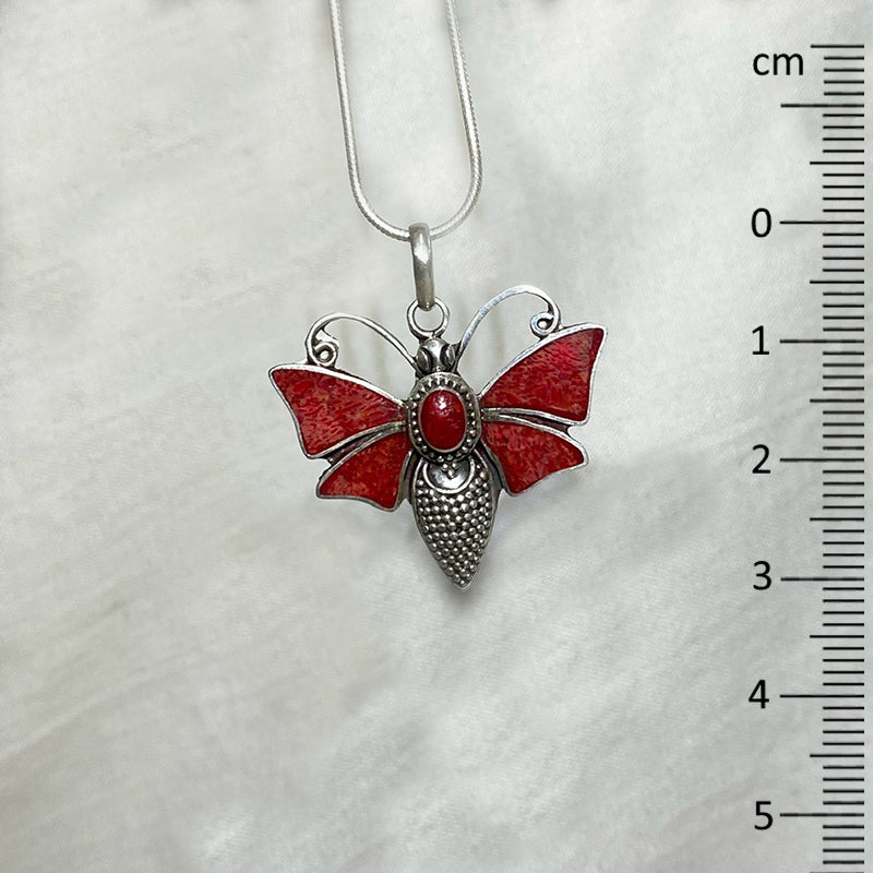 Red Coral Moth Pendant