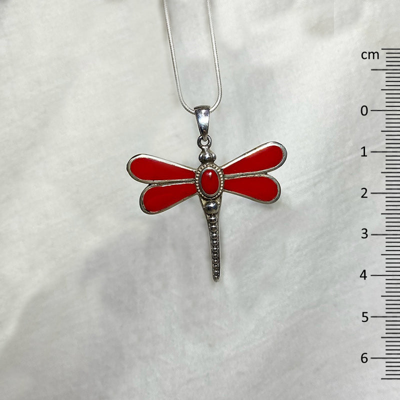 Red Coral Dragonfly Pendant