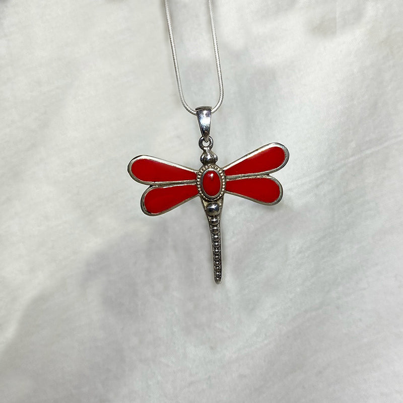 Red Coral Dragonfly Pendant