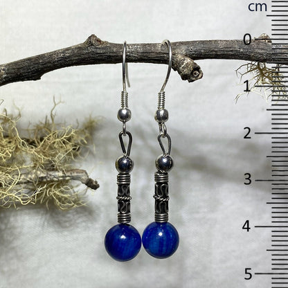 Round Blue Kyanite Ornate Sterling Silver Earrings