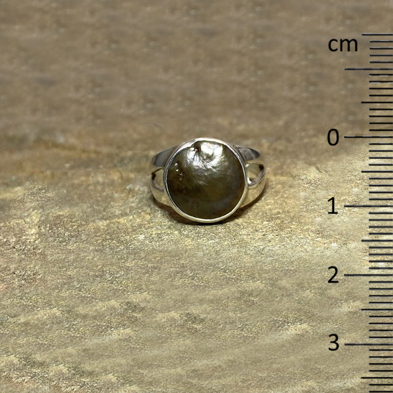 Iridescent Round Keshi Pearl Ring- Size 9