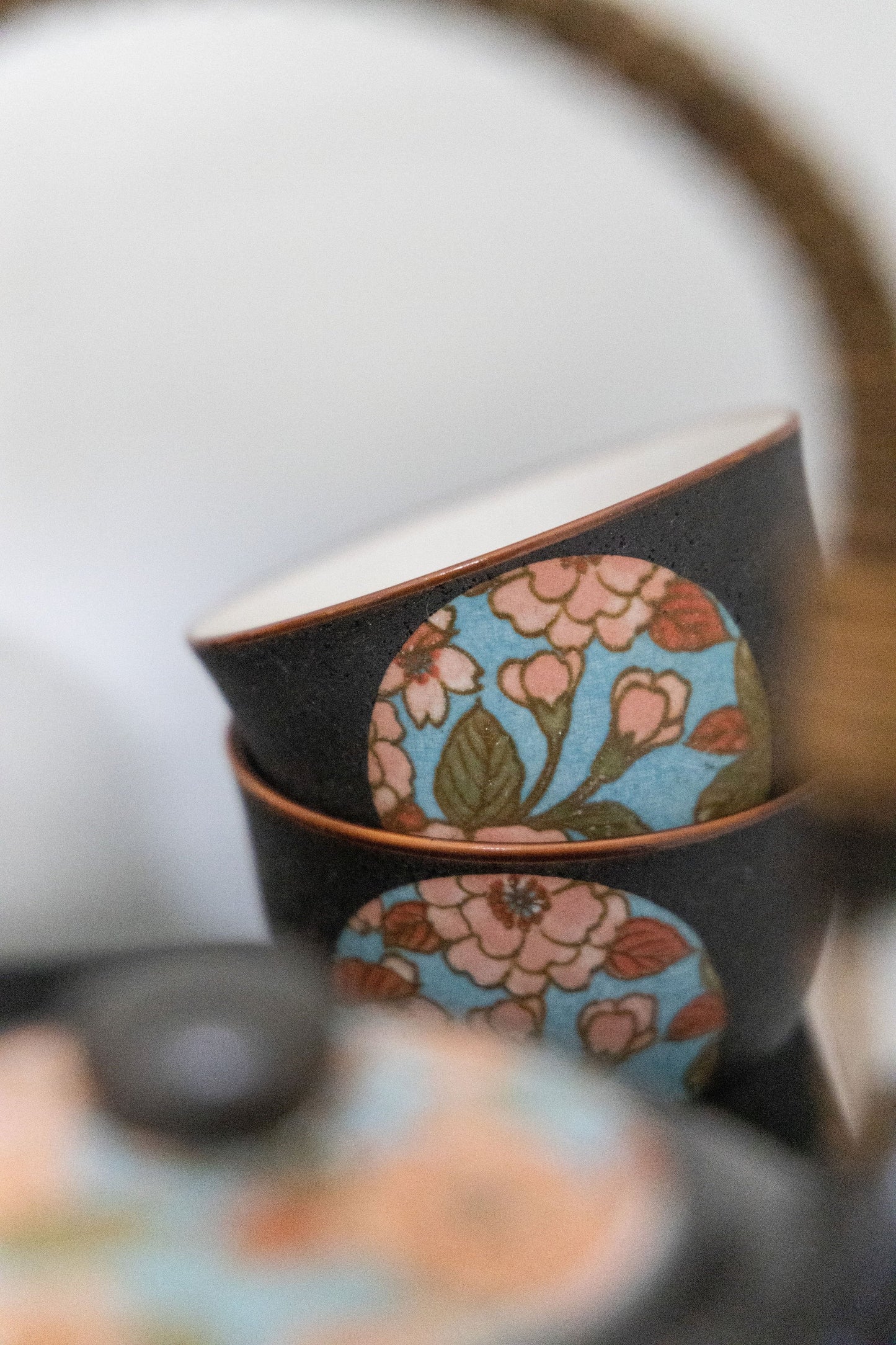 Traditional Japanese Teapot Set - Pink & Blue Floral