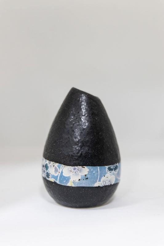 Sakura Zome Teardrop Vase - Black & Blue