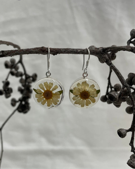 Mexican Flowers White Round Earrings