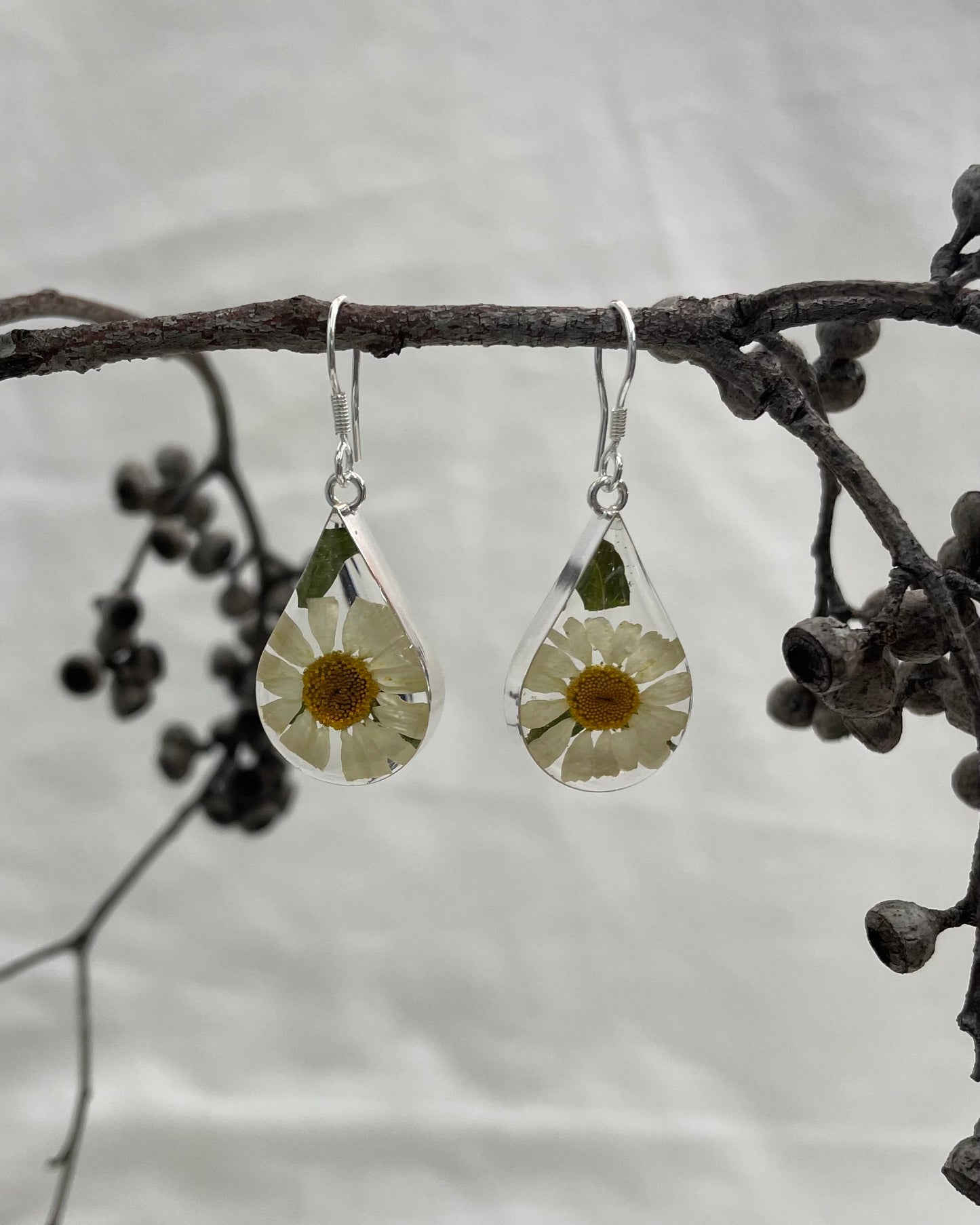 Mexican Flowers White Drop Earrings