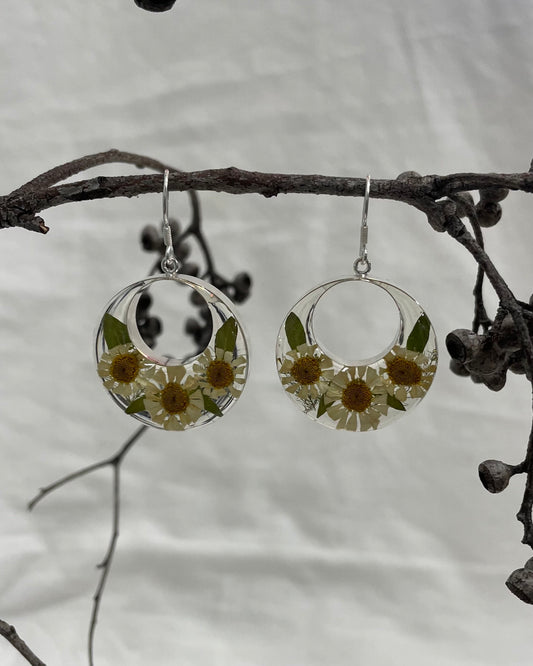 Mexican Flowers White Round Cut Out Earrings