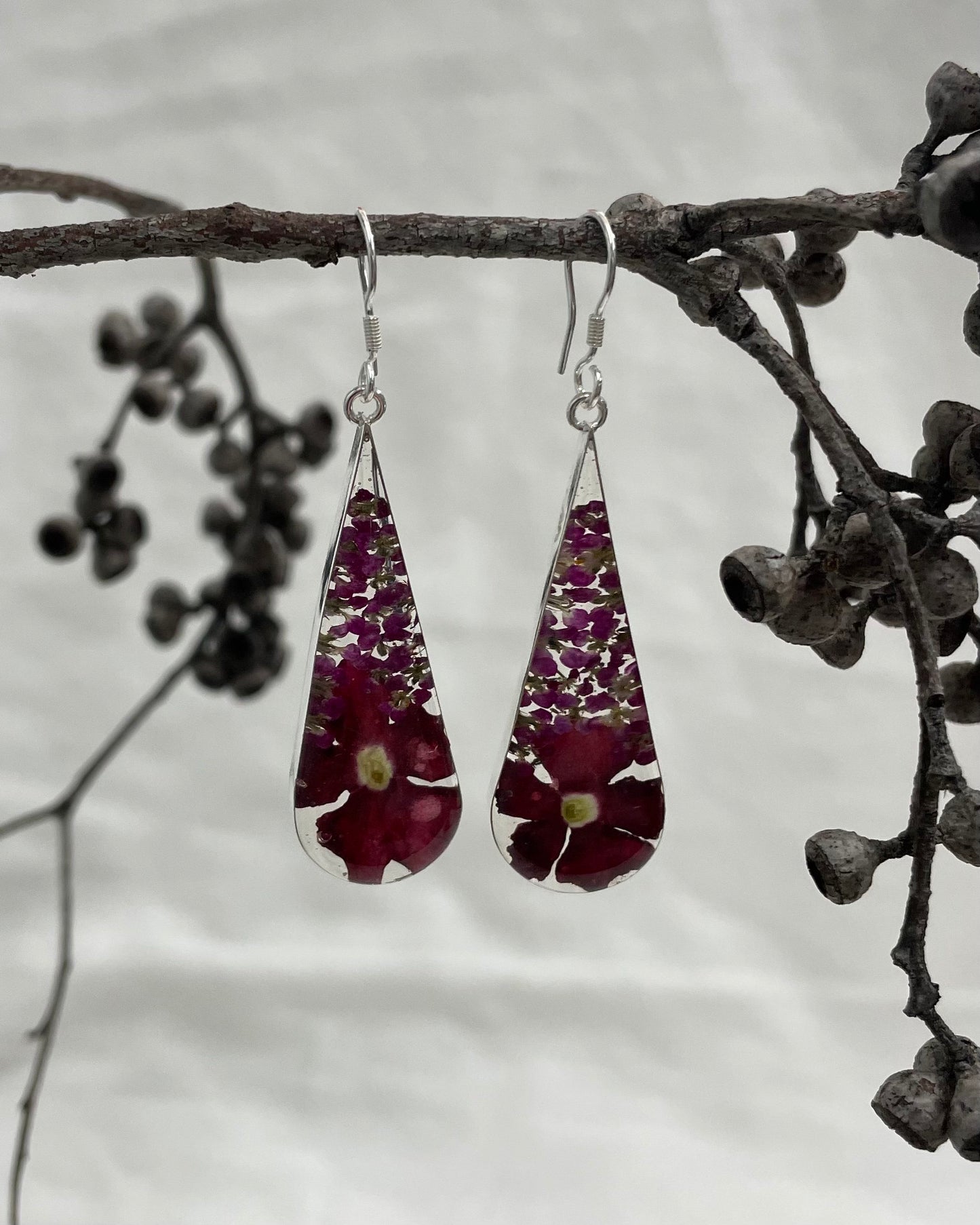 Mexican Flowers Red Pendulum Earrings