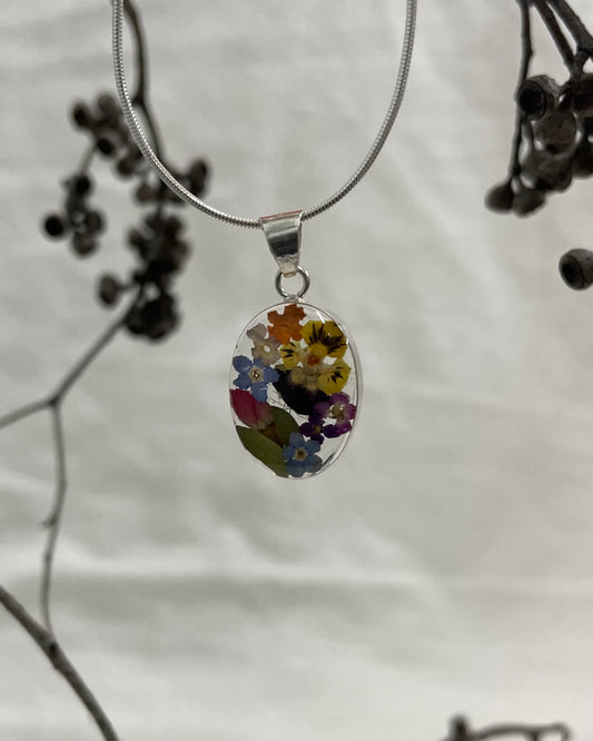 Mexican Flowers Garden Oval Necklace