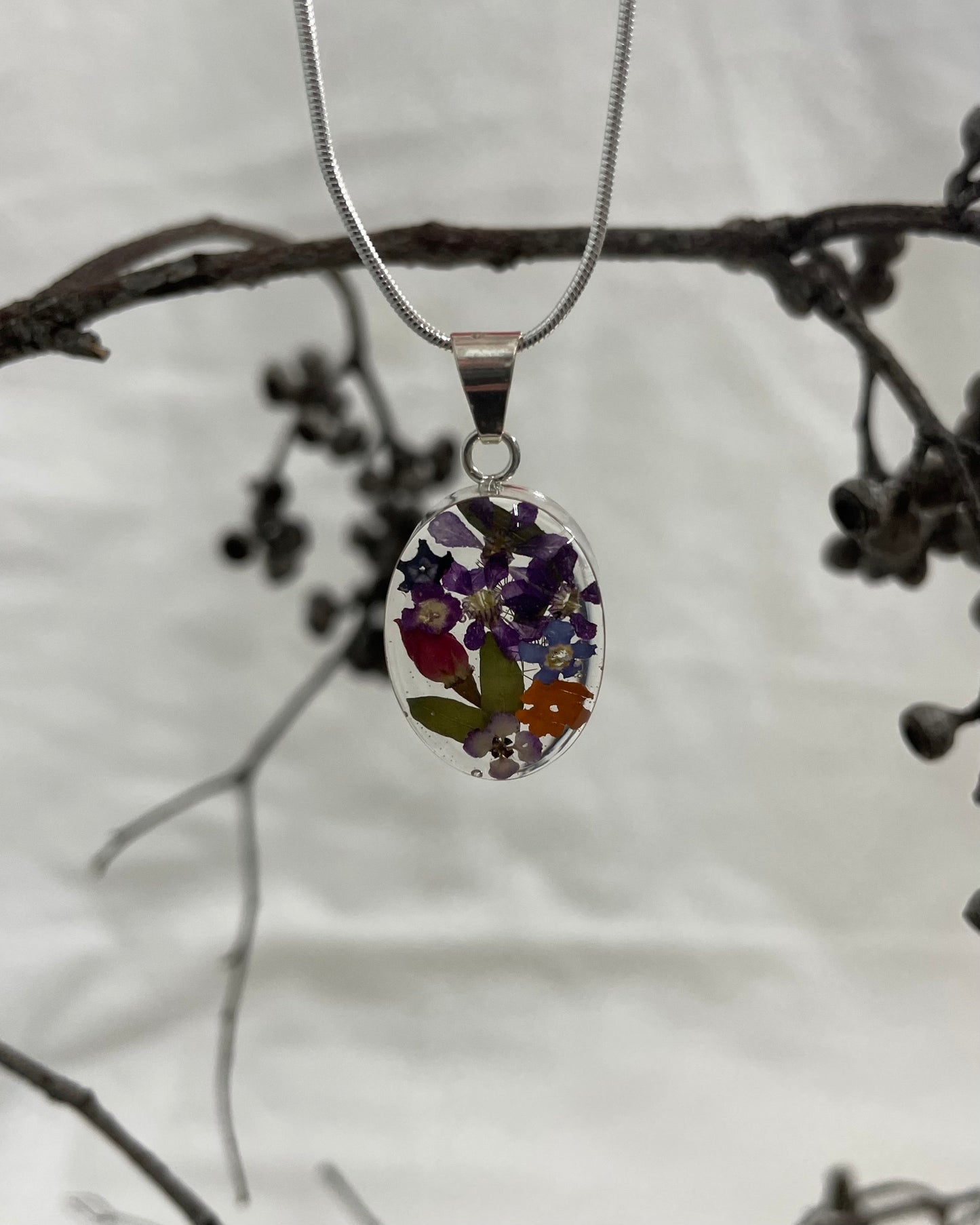 Mexican Flowers Garden Oval Necklace