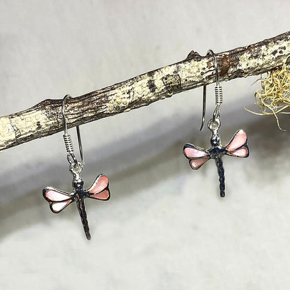 Pink Mother Of Pearl Dragonfly Earrings