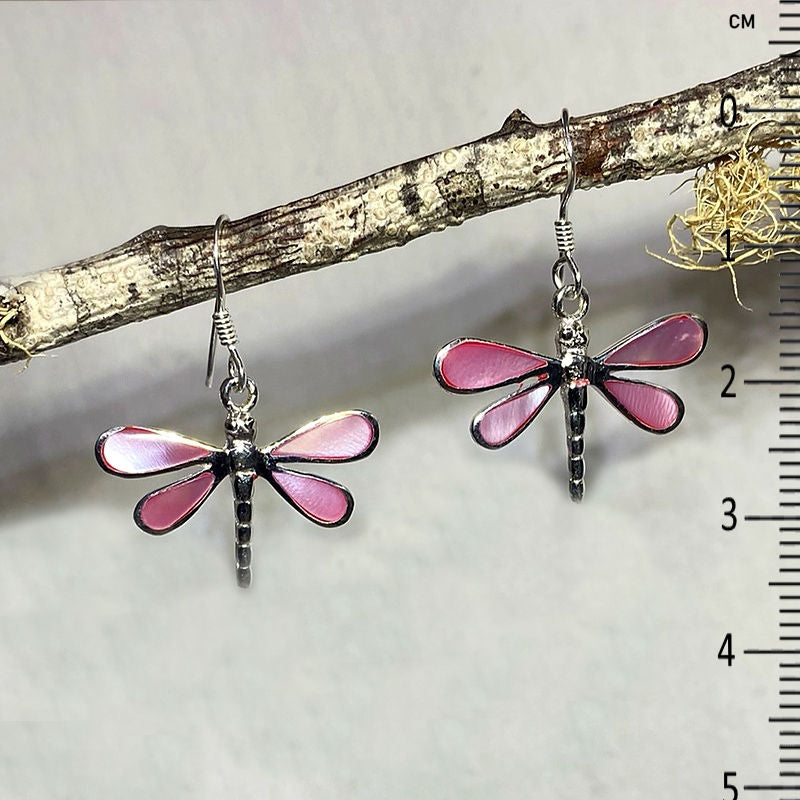 Pink Mother Of Pearl Dragonfly Earrings