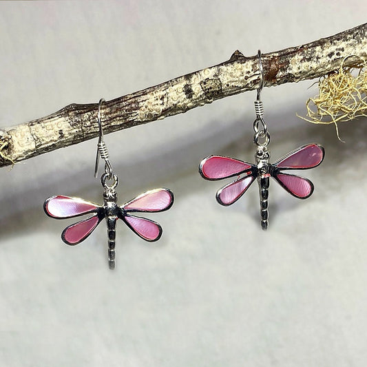 Pink Mother Of Pearl Dragonfly Earrings