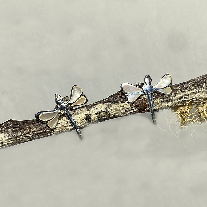 Mother Of Pearl Dragonfly Stud Earrings