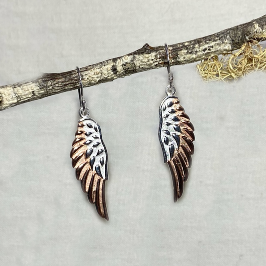 Sterling Silver & Rose Gold Angel Wing Earrings