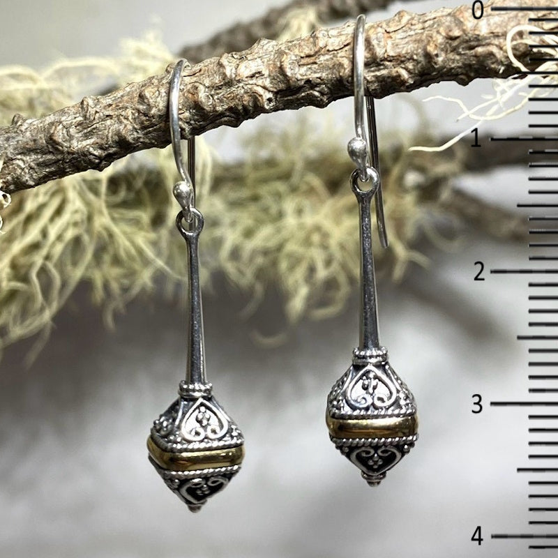 Ornate Sterling Silver and Yellow Gold Earrings