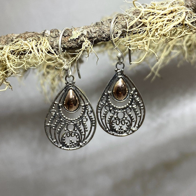 Ornate Sterling Silver & Rose Gold Earrings