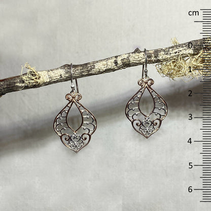 Ornate Sterling Silver & Rose Gold Earrings