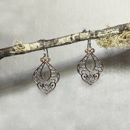 Ornate Sterling Silver & Rose Gold Earrings