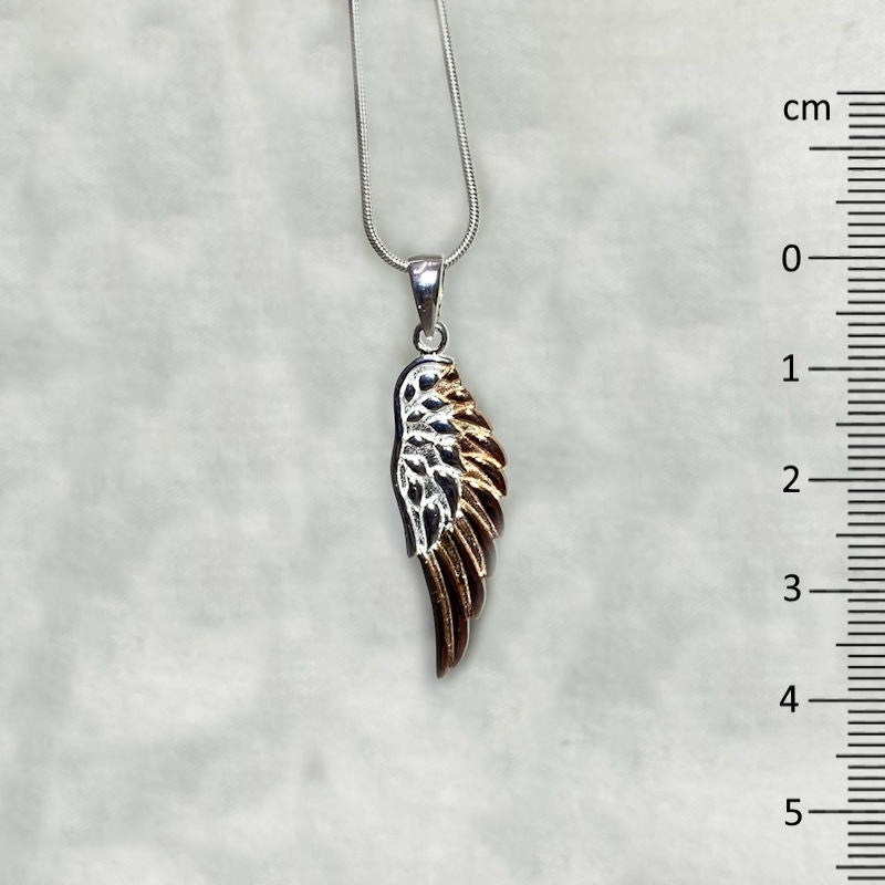 Sterling Silver & Rose Gold Angel Wing Pendant