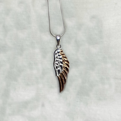Sterling Silver & Rose Gold Angel Wing Pendant