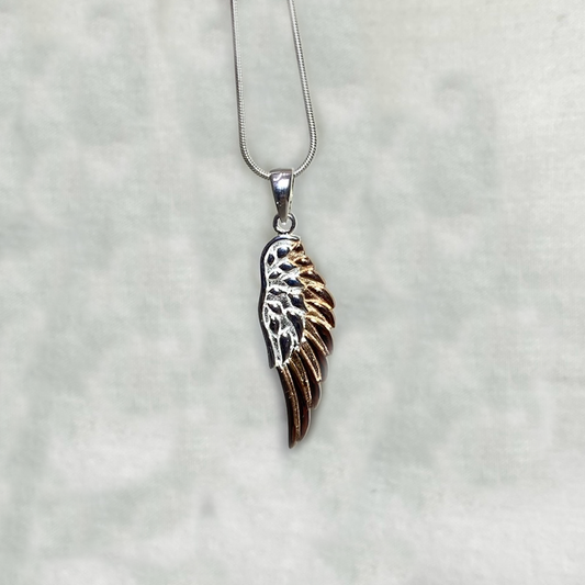 Sterling Silver & Rose Gold Angel Wing Pendant