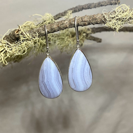 Teardrop Blue Lace Agate Earrings