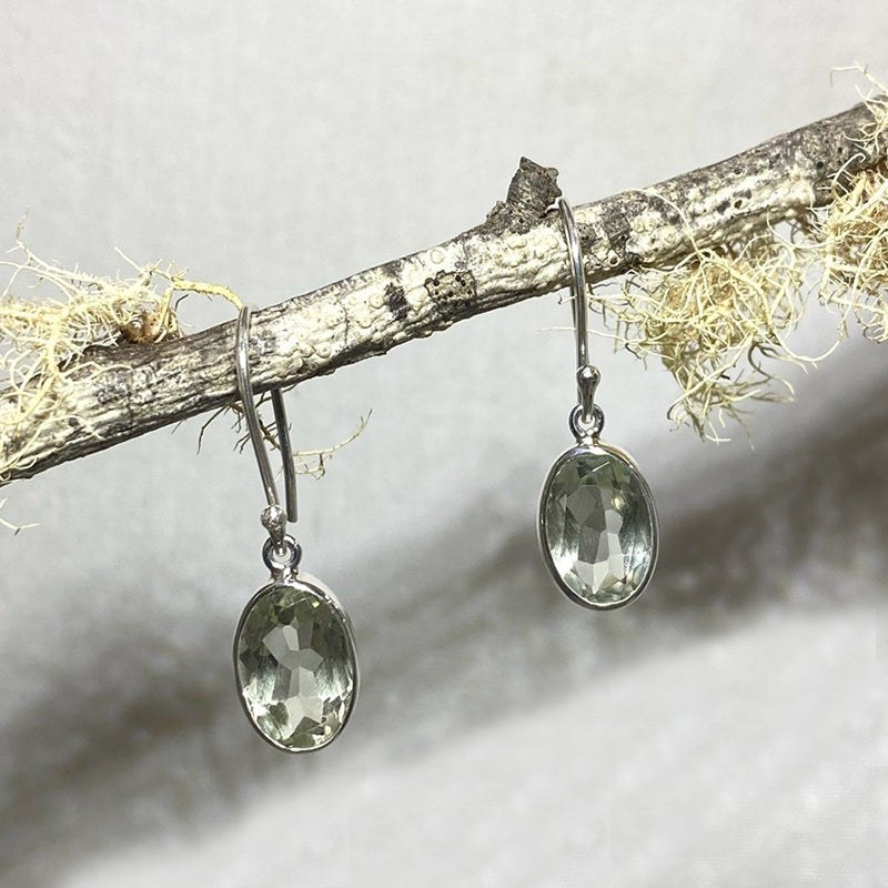 Faceted Oval Green Amethyst Earrings