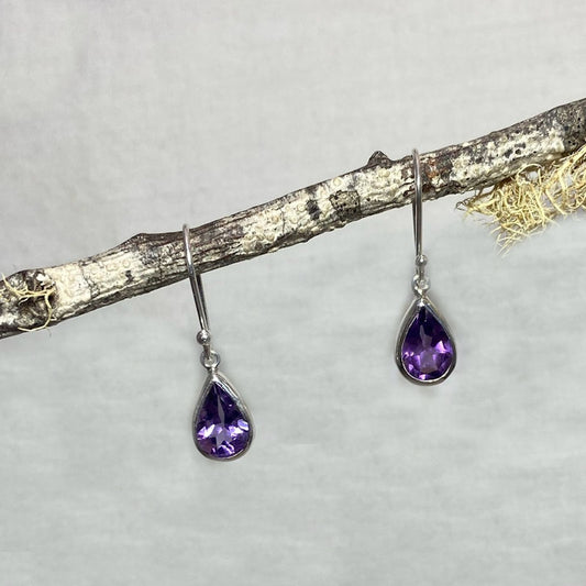 Faceted Teardrop Amethyst Earrings