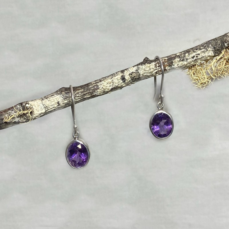 Faceted Oval Amethyst Earrings