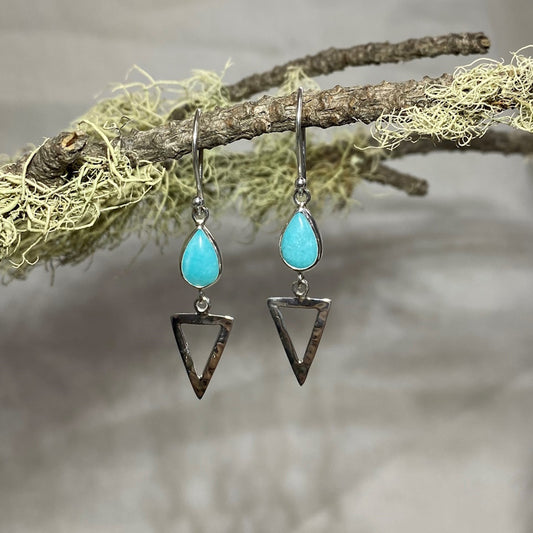 Teardrop Amazonite Hammered Silver Earrings