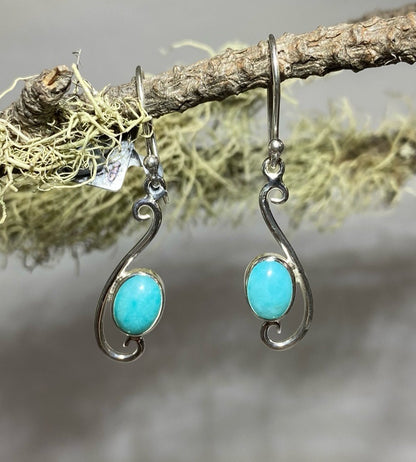 Scrolling Silver Amazonite Earrings