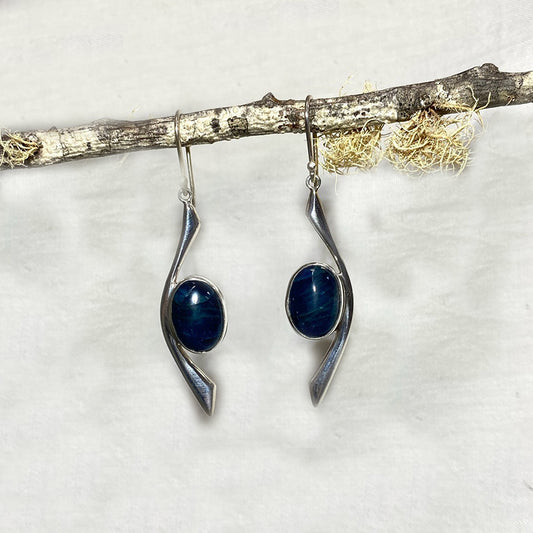 Oval Blue Apatite Ornate Sterling Silver Earrings
