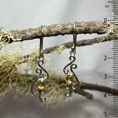 Scrolling Silver Oval Citrine Earrings