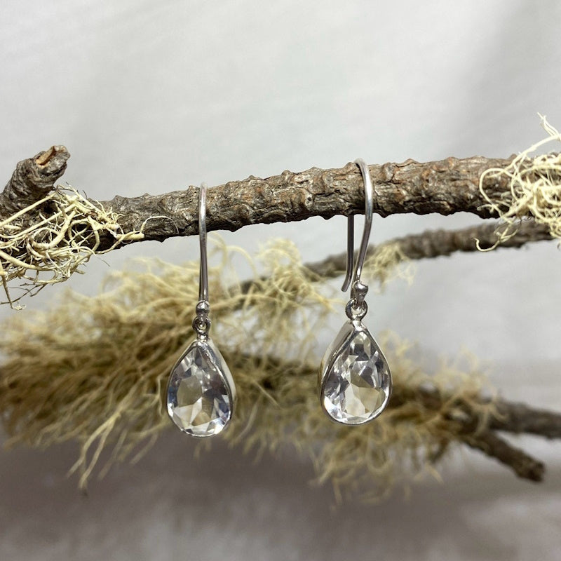 Teardrop Faceted Clear Quartz Earrings