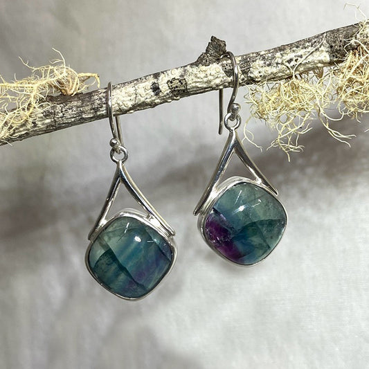 Ornate Sterling Silver Fluorite Earrings