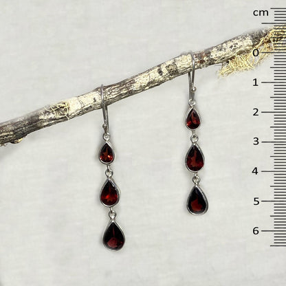 Three Tiered Faceted Garnet Earrings