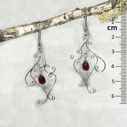 Teardrop Garnet Ornate Sterling Silver Earrings