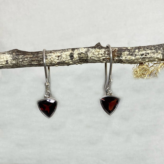 Faceted Triangle Garnet Earrings