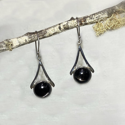 Round Hypersthene Ornate Sterling Silver Earrings