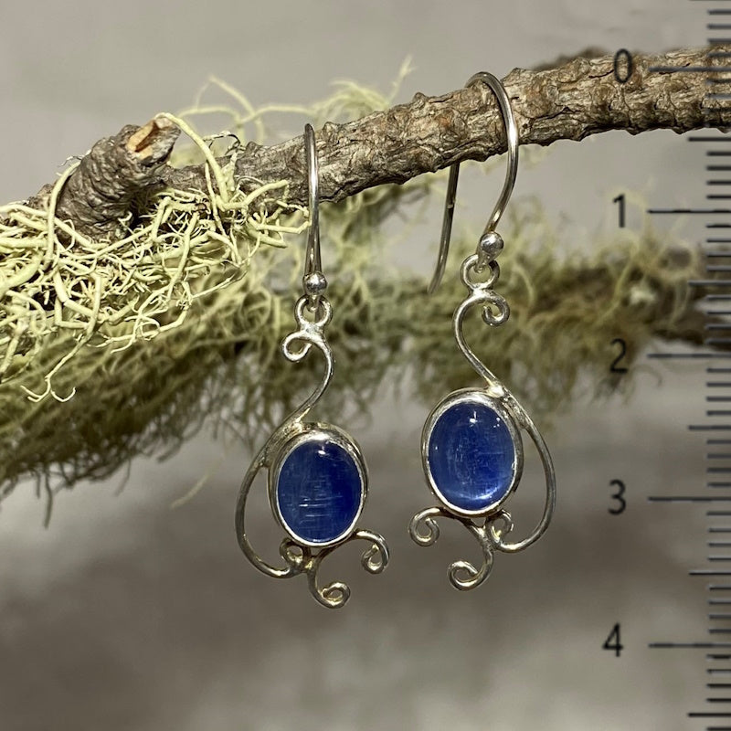 Scrolling Sterling Silver Blue Kyanite Earrings