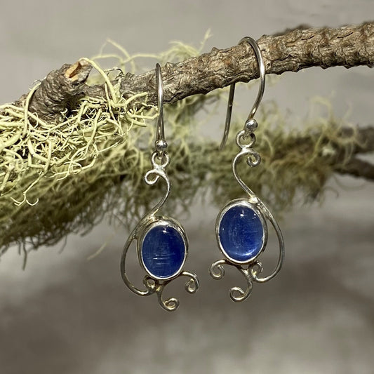 Scrolling Sterling Silver Blue Kyanite Earrings