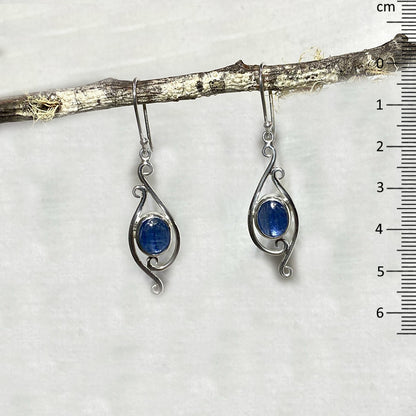 Oval Blue Kyanite Ornate Sterling Silver Earrings