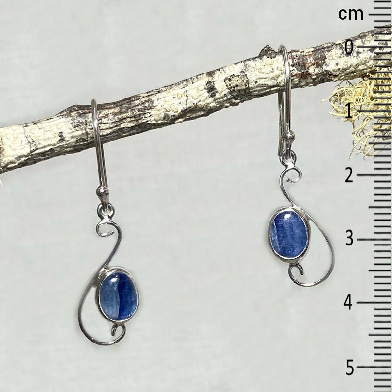 Oval Blue Kyanite Ornate Sterling Silver Earrings