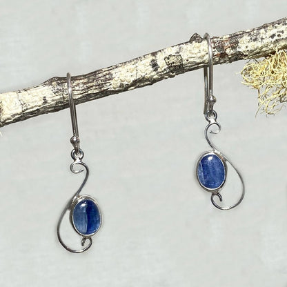 Oval Blue Kyanite Ornate Sterling Silver Earrings