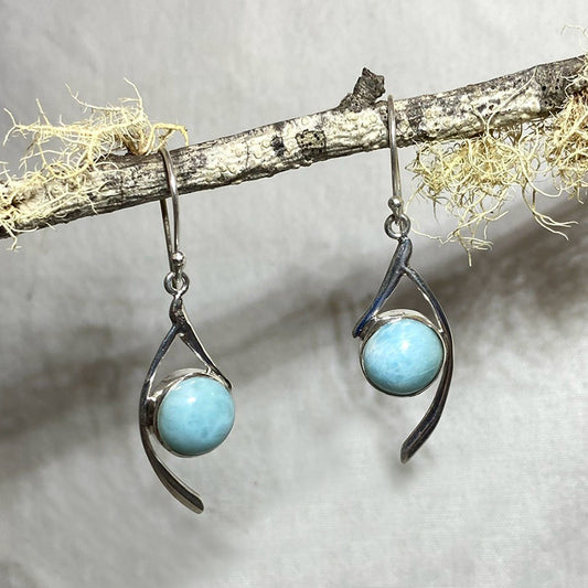 Ornate Sterling Silver Round Larimar Earrings