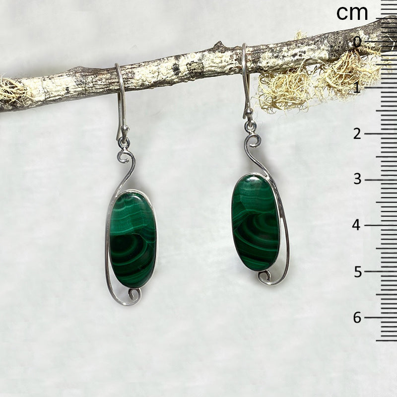 Ornate Sterling Silver Oval Malachite Earrings