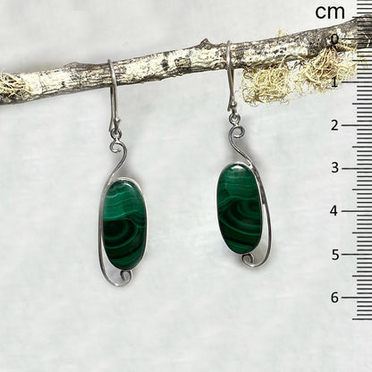 Ornate Sterling Silver Oval Malachite Earrings