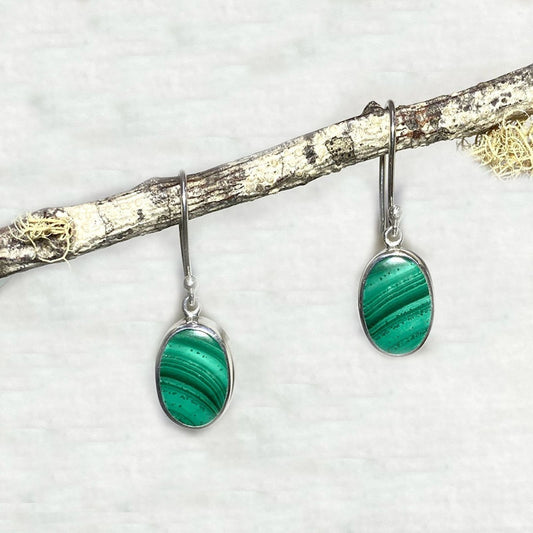 Oval Malachite Earrings