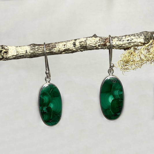 Oval Malachite Earrings
